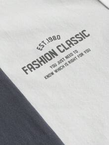 Manfinity Homme 男士两件套T恤短裤套装，灰色拼接白色，休闲装，撞色字母印花，修身男士肌肉套装，男士灰白套装，男士两件套休闲短裤套装，男士短裤套装，男士短裤套装，日常休闲、周末旅行、远足、轻松的工作环境，男友/老公礼物，周年纪念/生日礼物，派对夏季假期街头风男士灰白套装 - 彩色 - 查看 3