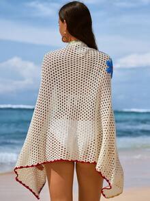 Swim Vcay Áo khoác ngoài đan móc hình sao biển phối màu, kiểu dáng dễ thương, thanh lịch, thích hợp cho phụ nữ đi biển hoặc nghỉ dưỡng. - Nhiều màu - Xem 2