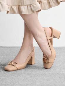 CUCCOO BIZCHIC Women's Buckle Design Square Toe High Heel Pumps For Daily Commute - Apricot - View 4