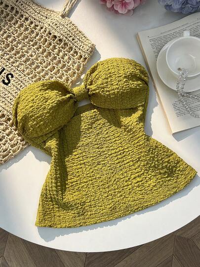 Sweetra Women's Bowknot Cropped Camisole Top, Vintage Aesthetic, Minimalist Design, Slim Fit, Suitable For Spring/Summer