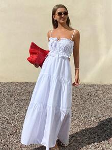 DAZY 春夏时尚白色修身休闲/沙滩度假露背连衣裙，适合情人节、婚礼等场合。 - 象牙白色 - 查看 4