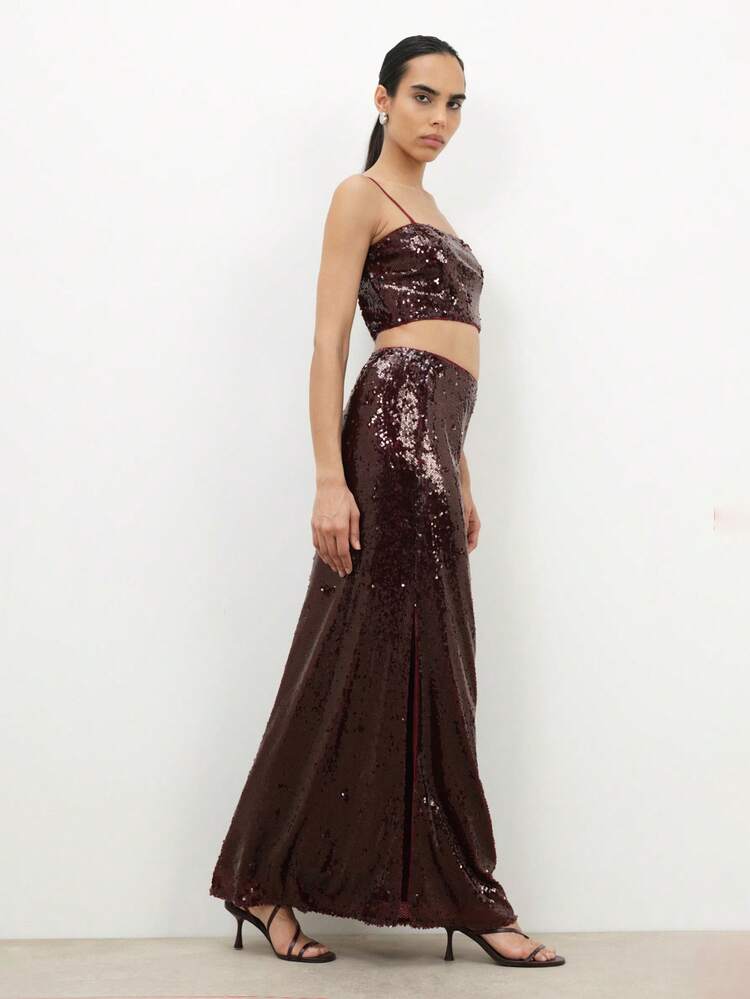 KSTM Women Sequin Two Piece Crop Top And Maxi Skirt Set Party Evening Formal Outfit