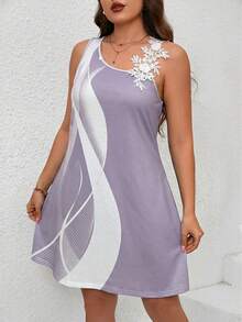 SHEIN Clasi Plus Size Women Patchwork Color Casual Daily Date Outing Dress - Dusty Purple - View 3