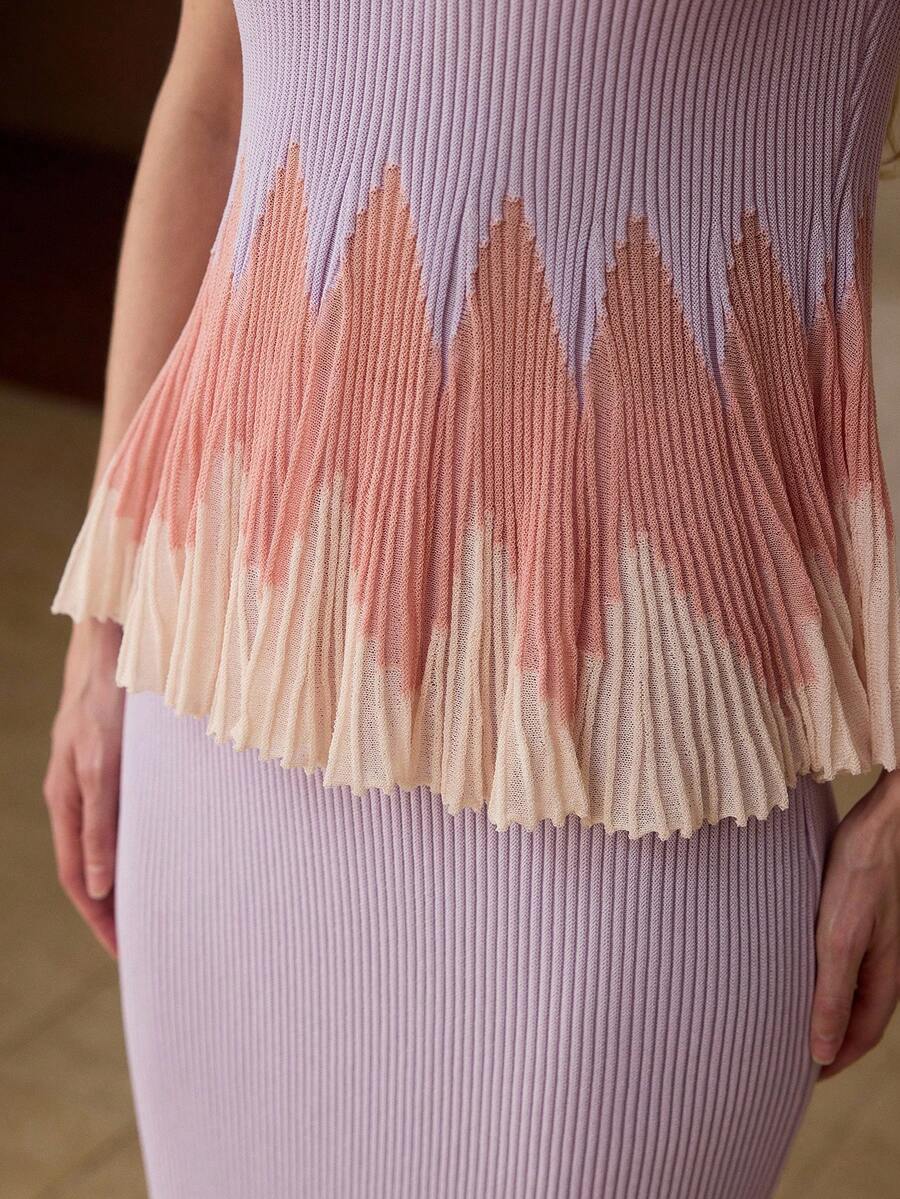 MOTF PREMIUM WOMEN'S KNITTED ELASTIC OMBRE RUFFLE HEM ELEGANT TANK KNIT TOP - Multicolor - View 2