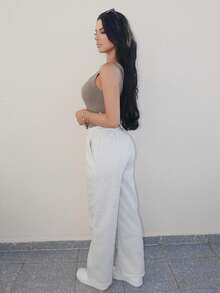 Vassilux Women's Fall Pebble Detail Straight-Leg Sweatpants Graduation,Back To School Outfits,Graduation,Teacher Outfits For Women,Back To School - Light Grey - View 5