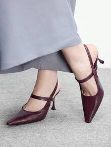 CUCCOO BIZCHIC 女士新款尖头哑光酒红色后系带细高跟凉鞋，时尚性感春季鞋履 - 酒紅色 - 查看 5