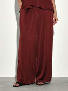 KSTM Women's Fluid Satin Wide Leg Palazzo Pants Elegant Evening Luxe For Special Occasions - Burgundy - View 3