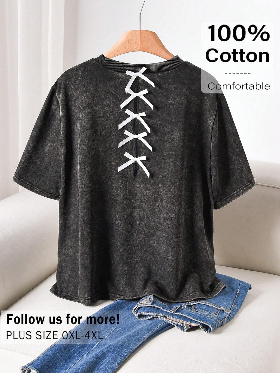 CosyJoli 镂空后背蝴蝶结针织T恤 - 黑色 - 查看 1