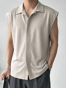 DAZY Khaki Sleeveless Shirt For Men, Summer - Khaki - View 3