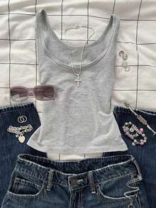 Glimmora Women's Casual Simple Gray Tank Top - Grey - View 1