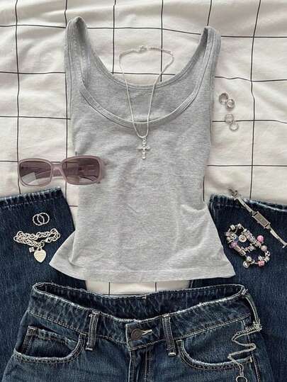 Glimmora Women's Casual Simple Gray Tank Top
