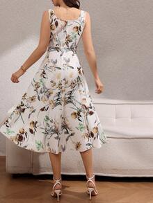 Rafferiza 女士时尚优雅印花收腰连衣裙 - 黃色 - 查看 2