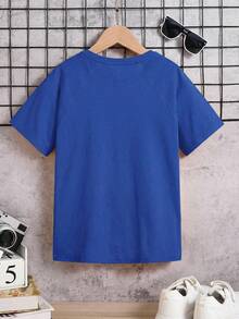 SHEIN Tween Boy Loose Minimalist Round Neck Solid Color Raglan Sleeve Short Sleeve T-Shirt,Kids - Royal Blue - View 3