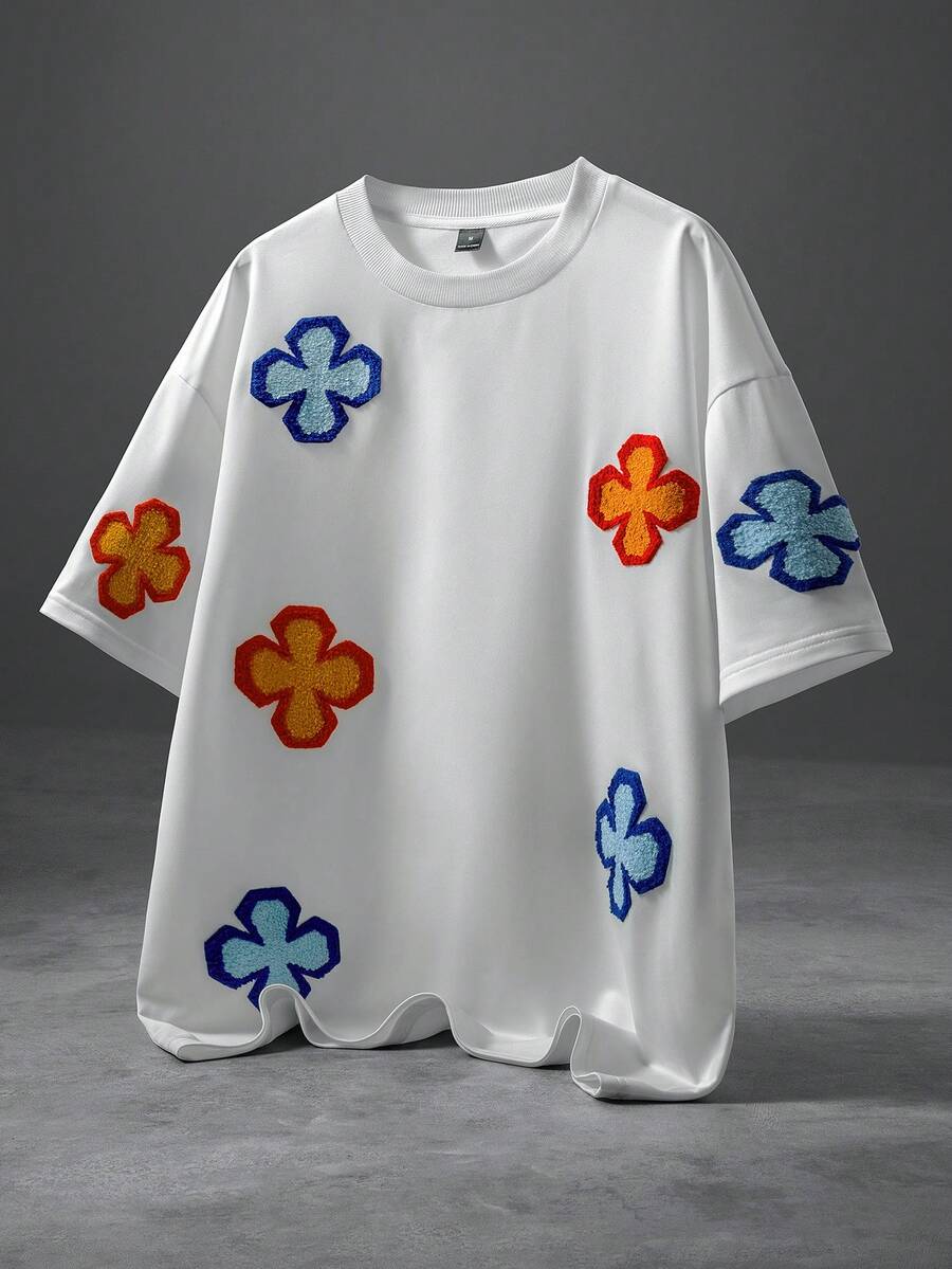 PAVTROS Men's Casual Cross Embroidery Short Sleeve T-Shirt, Summer - White - View 1