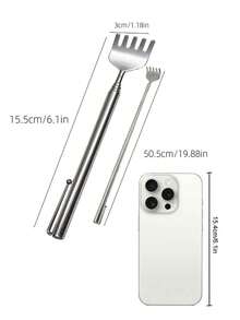 Pen-Style Retractable Back Scratcher - Stainless Steel Portable Itch Relief Tool, Multi-Function Massager For Travel/Home/Elderly - Silver - View 7
