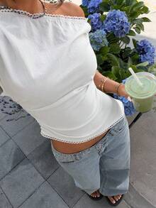 Muchica Áo thun nữ dáng ôm, vai lệch, chất liệu 95% cotton, phù hợp cho đi làm hàng ngày, hẹn hò, dự tiệc, mùa thu/đông/hè, Giáng sinh, Năm mới, Lễ Tạ ơn, Tiệc tùng, Đám cưới, Bãi biển, Lễ tốt nghiệp, Thời trang, Thanh lịch, Thường ngày, Đi chơi, Hẹn hò, Đặt chỗ, Đi làm, Lấp lánh, Ngày Valentine, Thanh lịch, Kỳ nghỉ, Thường ngày, Y2K, Đi chơi, Lễ tốt nghiệp - trắng - Xem 5