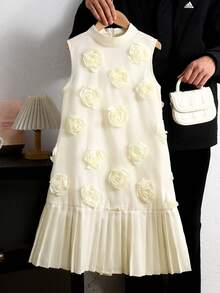 SHEIN Vestido sin mangas elegante y lujoso con tela con flores 3D para niña preadolescente - Albaricoque - Ver 7