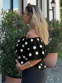 Jeta Ari Women's Ruffled Polka Dot Off Shoulder Fashion Blouse - Multicolor - View 4