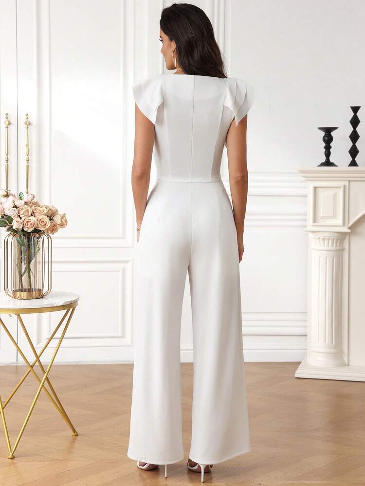 Women's Elegant Solid Color Ruffle Trim Top And Pants 2 Pieces Set, Summer White Suit For Women Set Women Elegant Outfits Women Vacation Outfit Sets Women 2 Piece Outfit Casual,Summer Outfit For Women,Work Outfits For Women Women Outfits Sets Women Summer Outfits 2 Piece Classy Coords Outfit For Women,Summer Outfit For Women,Work Outfits For Women