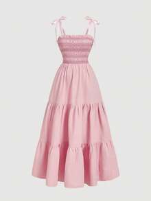 SHEIN MOD Women's Summer Minimalist Spaghetti Strap Ruffle Hem Dress - Pink - View 5