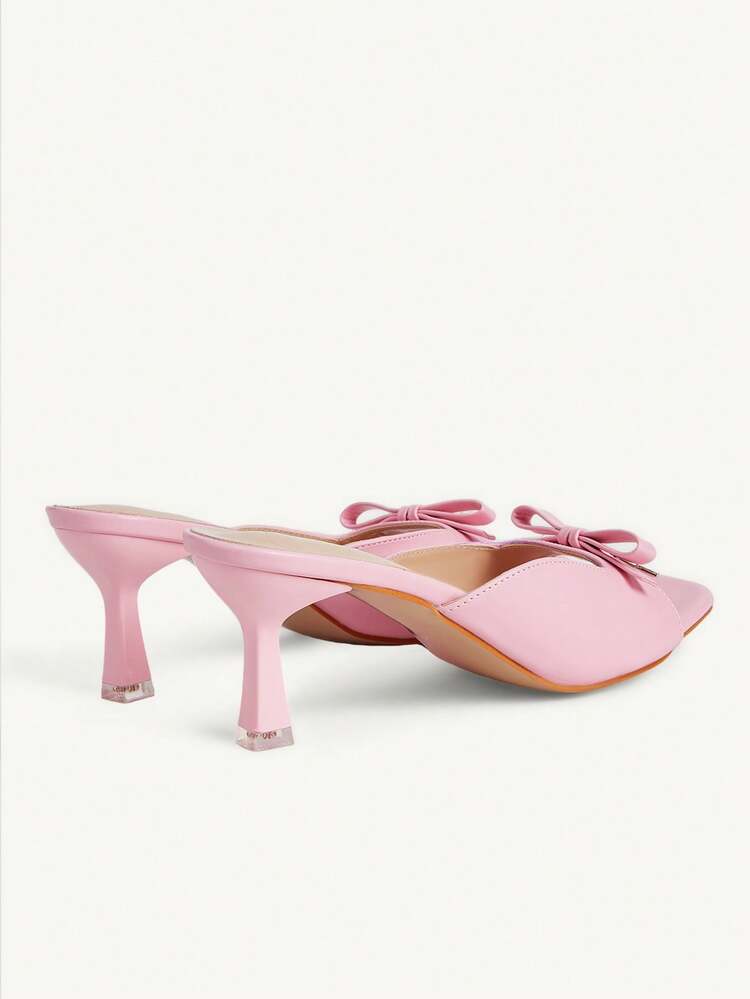 CUCCOO CHICEST Pink Bow High Heel Square Toe Thin Heel Outside Elegant Sandals Wedding Shoes Spring Shoes Bride Shoes