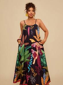 Travachic Plus Size Women's Summer Bohemian Print Sleeveless Dress,Casual Holiday Boho Beach Multicolor Sundresses,Plus Size Outfits For Women Summer - Multicolor - View 4