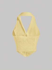 SHEIN MOD Top halter de botones de un solo color blanco de verano - amarillo ganso - Ver 2