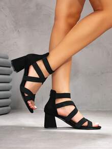 CUCCOO SZL Damen Mode Schwarz Kristall verzierte Knöchelriemen Spitze Zehen High Heel Sandalen, geeignet für Dates, Zusammenkünfte, Partys, Hochzeiten und weitere Anlässe - Reines Schwarz - Übersicht 3