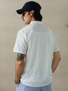 HUEFORM Camisa casual versátil para uso diario y de oficina, tejida en jacquard para hombres - Blanco - Ver 6