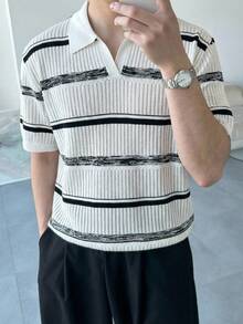 DAZY Men's Striped Polo Collar Half-Zip Knit Top, Summer - Multicolor - View 4