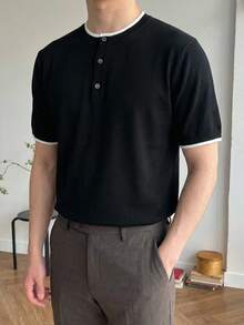 DAZY 男士夏季短袖修身二合一针织上衣 - 黑色 - 查看 4