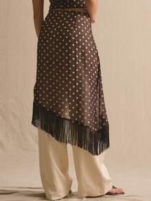 MUSERA Polka Dot Fringe Sarong Detail Co-Ord Linen Trousers Only Spring Summer Cosy Cute Daily Girly Vacation Spring Outfit Casual Casa De Muse Holiday - Multicolor - View 4