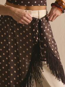 MUSERA Polka Dot Fringe Sarong Detail Co-Ord Linen Trousers Only Spring Summer Cosy Cute Daily Girly Vacation Spring Outfit Casual Casa De Muse Holiday - Multicolor - View 5