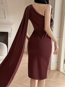 Feyla Đầm dự tiệc thời trang nữ màu trơn, dây mảnh, dài ngang gối - Đỏ - Xem 6