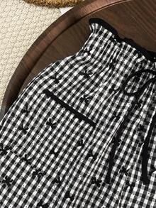 GlowEve 女士黑白格子蝴蝶结印花阔腿裤，休闲日常校园风，甜美可爱，适合度假、海滩、街头、通勤、性感浪漫、商务、约会、假日等场合。 - 彩色 - 查看 4