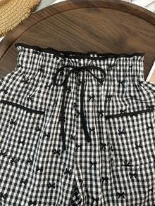 GlowEve 女士黑白格子蝴蝶结印花阔腿裤，休闲日常校园风，甜美可爱，适合度假、海滩、街头、通勤、性感浪漫、商务、约会、假日等场合。 - 彩色 - 查看 7