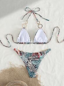 Swim SXY Bộ bikini hai mảnh gợi cảm kiểu Âu-Mỹ dành cho nữ, đồ bơi cổ yếm cổ chữ V sâu táo bạo và phá cách với trang trí vòng kim loại, họa tiết da báo pha trộn, quần bikini buộc dây bên hông, thích hợp cho tiệc bãi biển ngoài trời mùa hè, đồ bơi đi nghỉ mát, bikini dự tiệc bể bơi, bikini họa tiết động vật thẩm mỹ, bộ bikini, bikini họa tiết động vật trừu tượng, bikini cổ yếm, đồ bơi, bikini đi club, bộ bikini 2580198 Bikini nữ, bộ đồ bơi hai mảnh cho nữ, đồ bơi cho nữ - Nhiều màu - Xem 2