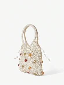 Maija 女士手提包，编织、串珠、彩色珠子，时尚、优雅、简约、个性化、百搭，适合海滩、度假、假日、夏季、海边、沙滩派对 - 米色 - 查看 3
