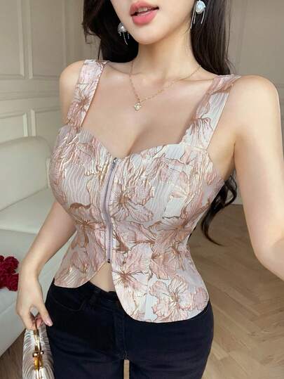 Celisse 2026 Nueva Diseño Camisa sin mangas con cremallera y estampado jacquard en relieve para mujer