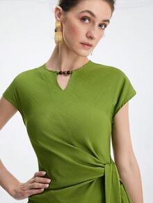 Aalyst Women's Summer Casual Vacation Style Cutout Neck Twist Waist Dress - Green - View 7