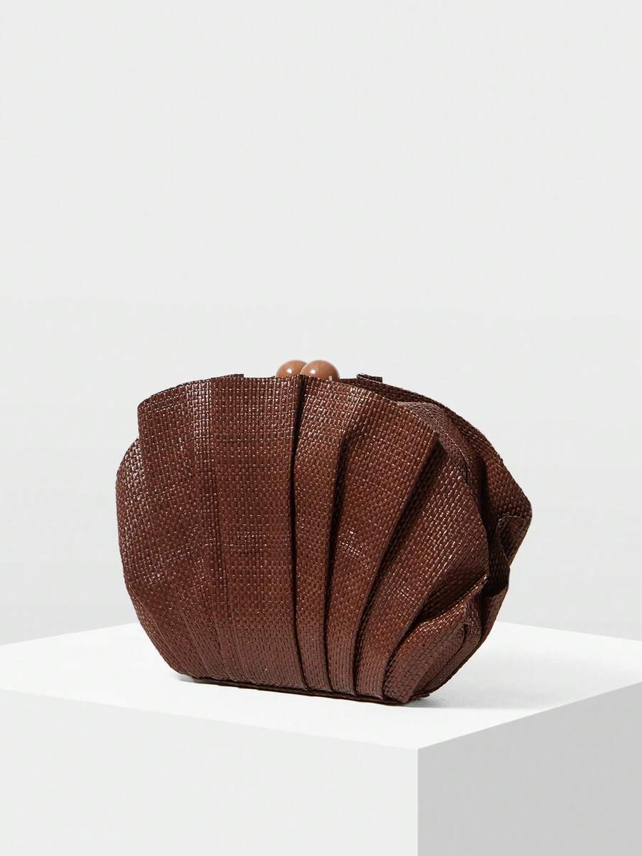 MOTF PREMIUM LADIES CLUTCH, PLEATED SHELL CLUTCH - Coffee - View 2