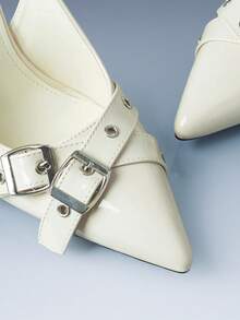 CUCCOO GRLICON Apricot Patent Leather Metal Buckle Pointed Toe Stiletto High Heel Sandals, Luxury Commuting Elegant - Apricot - View 4