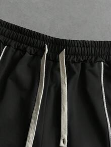 PAVTROS 男士撞色圆领短袖休闲夏季T恤套装 男士两件套 男士嘻哈短裤两件套 男士休闲短裤两件套 男士短裤套装 - 黑色 - 查看 6