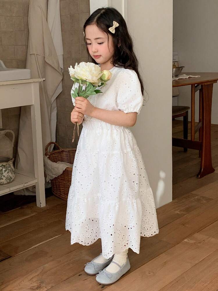 Young Girls Round Neck Lace Casual Short Sleeve Shirt + Skirt Set, Korean Style Fresh And Sweet Lace Outfit