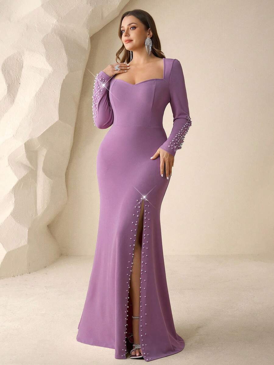 Coutiva Vestido de noche formal de talla grande (muy adornado) - Púrpura polvoriento - Ver 1
