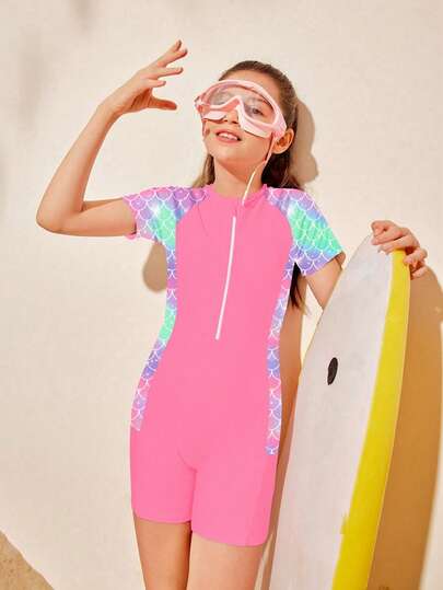 SHEIN Tween Girls Beach Holiday Printed One-Piece Swimsuit Summer Swimming Suits For Teens Swimming Suits For Teenagers Swimming Suits For Teens One Piece Tween Girl Swimsuit Girls Rashguard Swimsuit Mermaid Scale Swimsuit Rash Guard Swimsuit For Girls Tween Girl Swimsuit One Piece Short Sleeve Rashguard Swimsuit For Girls Teen Girl Rash Guard Set Girls Mermaid Swimsuit Girls Swimsuits Summer Holiday