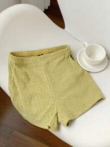Comfortcana Pale Yellow Women's Ribbed Super Short Leggings - Pale Yellow - View 6