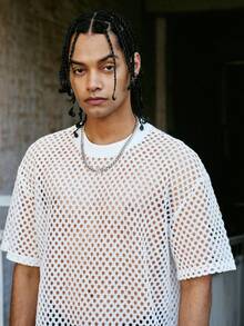 PAVTROS Men's Short Sleeve Round Neck T-Shirt, Hollow Mesh Jacquard Fabric - White - View 5