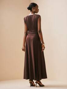 Zivah Bộ jumpsuit dài màu trắng dành cho nữ, kiểu dáng mới năm 2025, nhỏ gọn, sang trọng, thích hợp cho các bữa tiệc sinh nhật, quán bar, hộp đêm, hẹn hò, tụ họp chị em, gợi cảm, cổ yếm, tua rua, đính hạt kim loại, ống quần thẳng. - Cà phê nâu - Xem 3