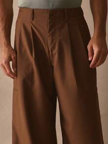 Musero Tailored Double Side Slit Welt Pockets Pants Smart Style Wide Leg Trouser Bottoms Spring Summer Essentials - Brown - View 5